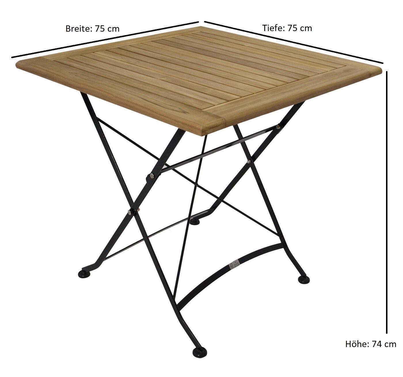 DEGAMO Klapptisch JAKARTA 75x75cm, Flachstahl schwarz + Teakholz