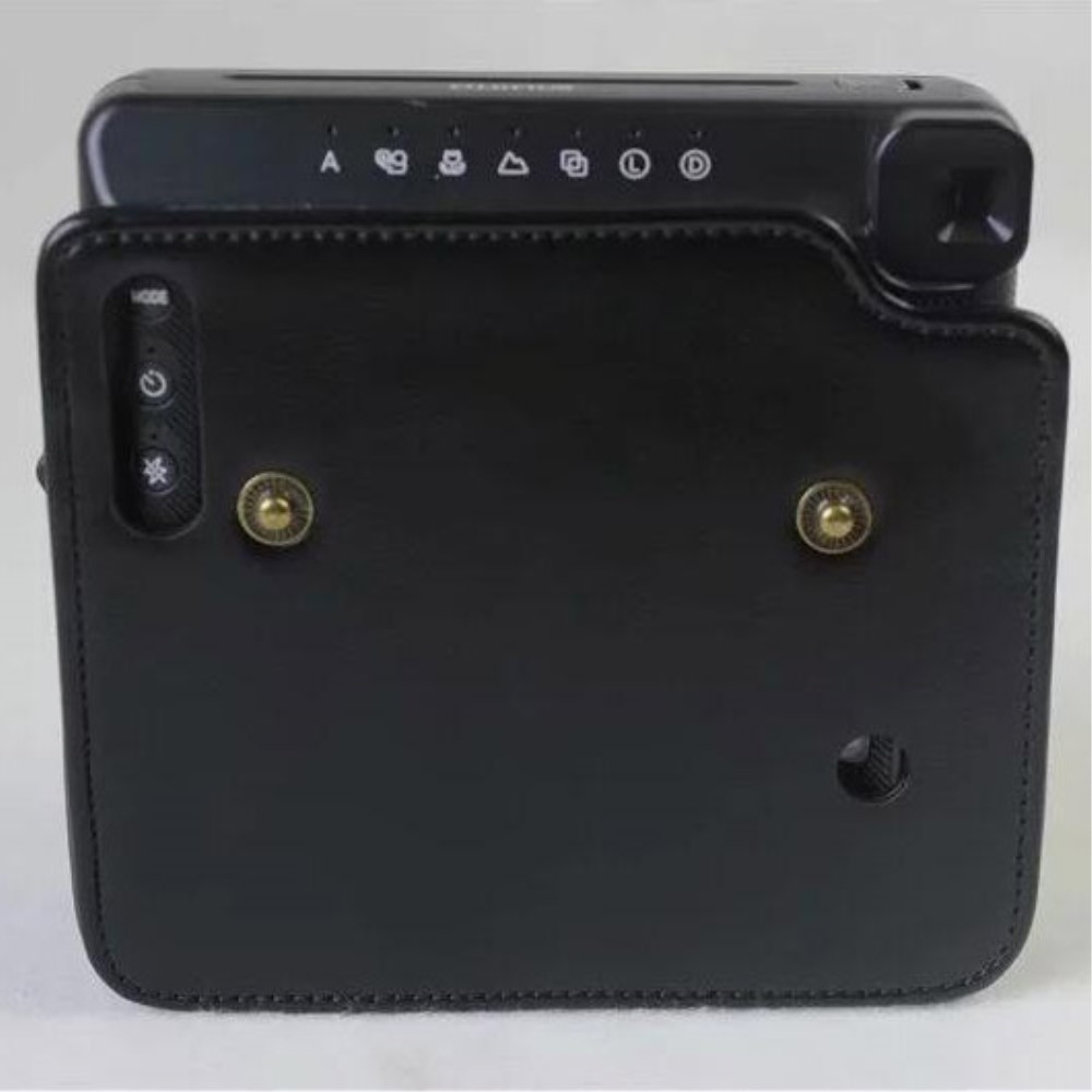 (14x14cm) Foto Kamera Ledertasche Transportbox aus Kunstleder für FUJI Instax Square SQ6 inkl. Schultergurt (108cm) - Schwarz