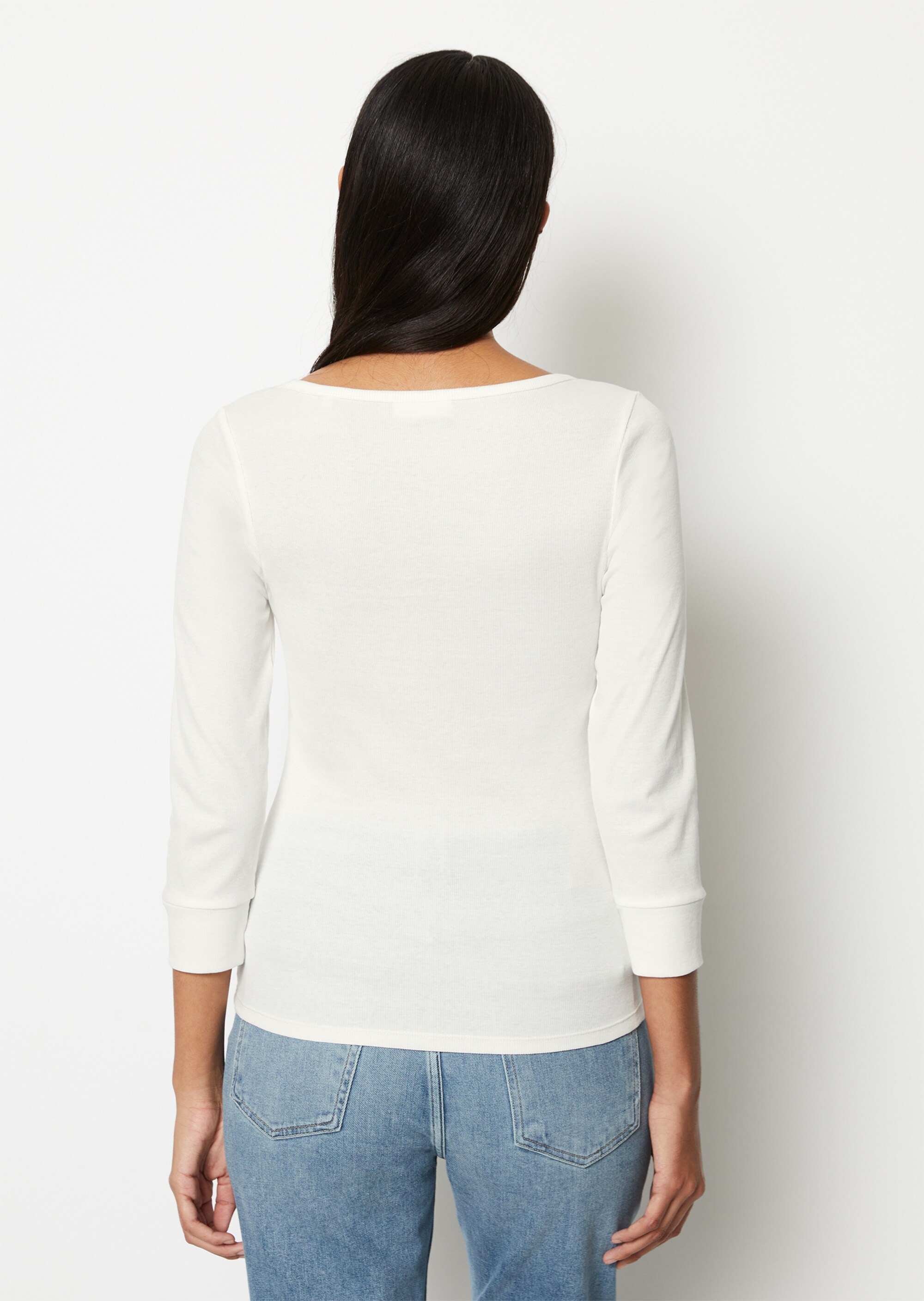 Ripp-T-Shirt mit 3/4-Ärmeln aus Organic Cotton-Stretch