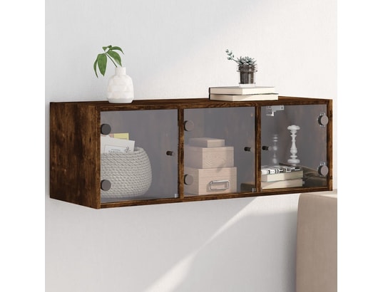 VIDAXL - Armoire de rangement Armoire murale avec portes en verre chêne fumé 102x37x35 cm