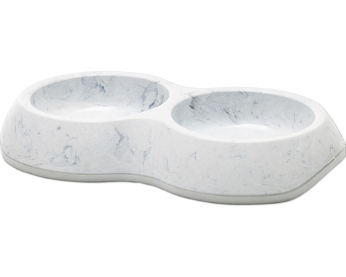 Savic Delice Double Marble Dubbele Voer- en Drinkbak, Antislip, 2 x ca. 0,2 l, ca. 26 x 15 x 4,5 cm, marmerkleurig