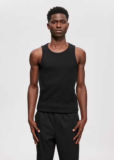 Basic rib singlet zwart (ZWART)