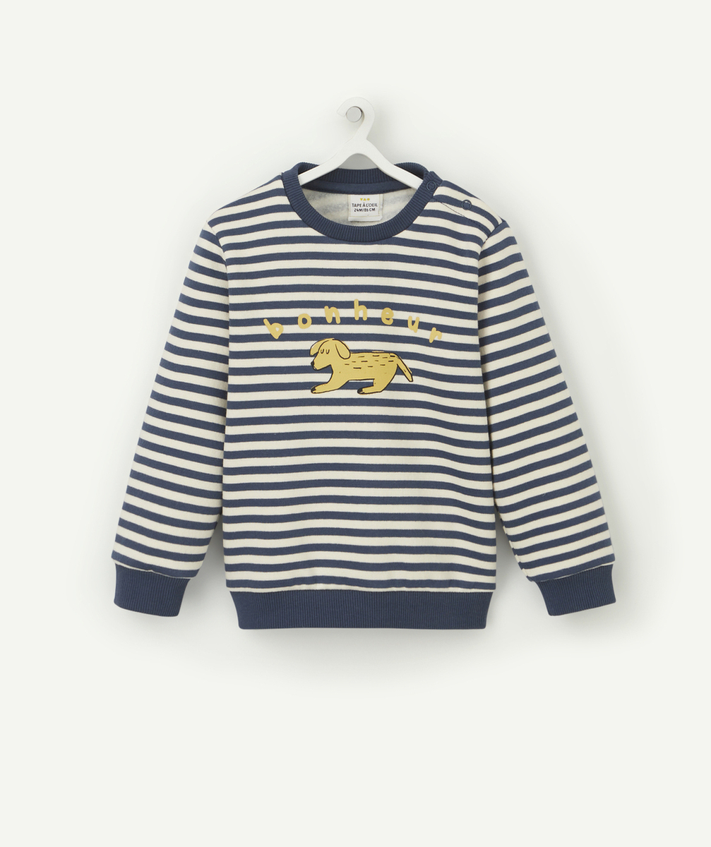 SWEAT BÉBÉ GARÇON EN FIBRES RECYCLÉES À RAYURES AVEC MESSAGE