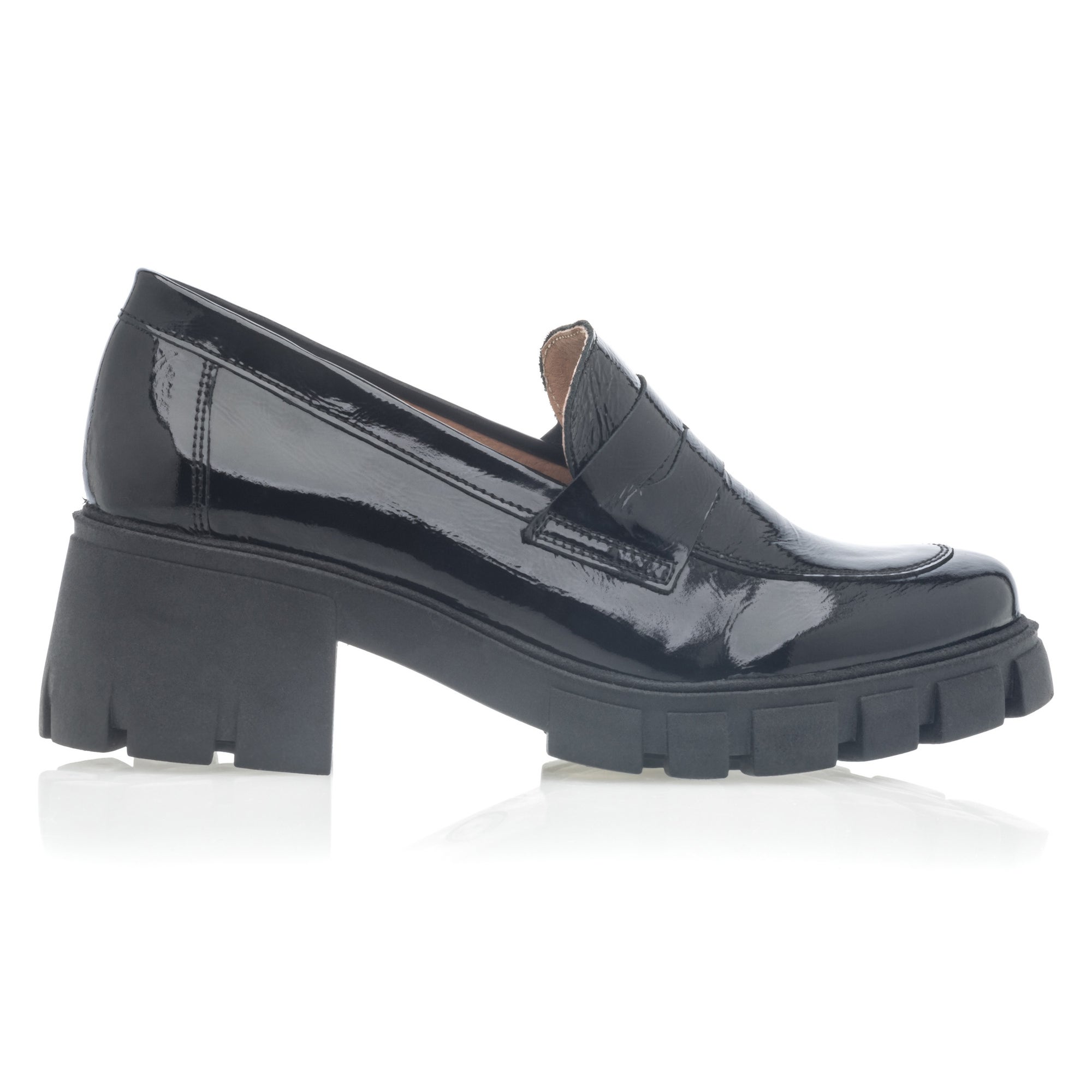 Mocassins à talon Femme en cuir noir vernis