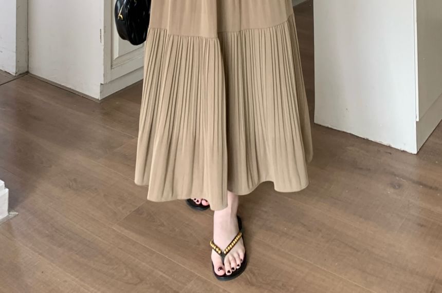 Yohana - Hoge taille effen kreuk midi A-lijn rok