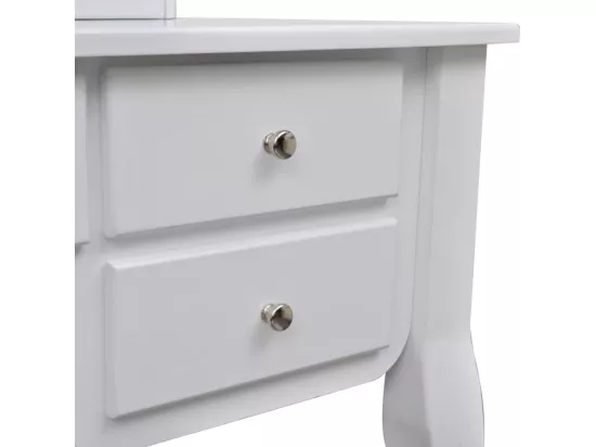 Coiffeuse avec miroir et tabouret 7 tiroirs Blanc