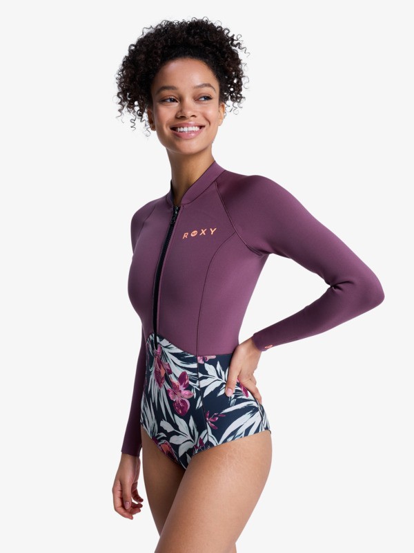 1mm Swell Natural Springsuit manches longues front zip Violet Femme