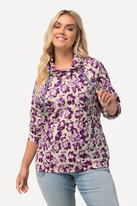 Sweatshirt, Blüten, Stehkragen, Raglan-Langarm