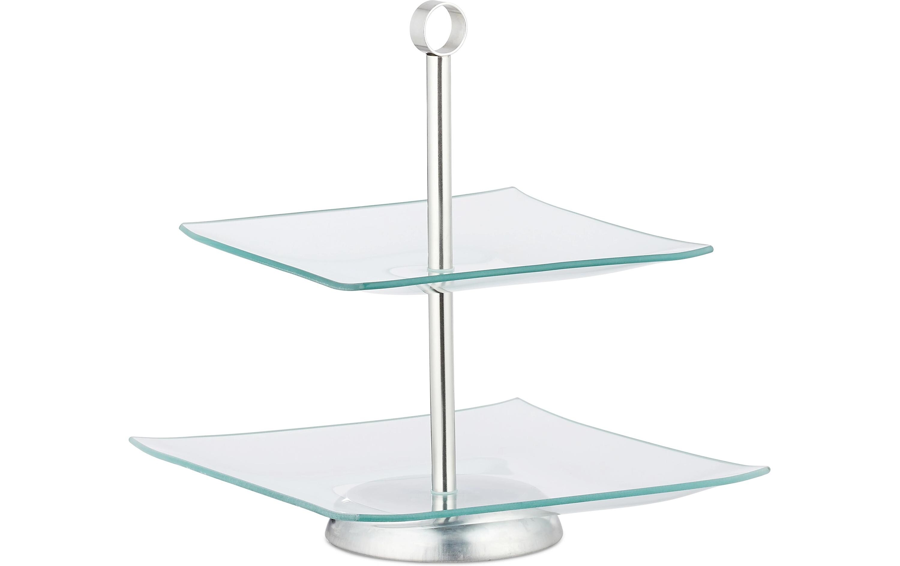 Etagere eckig, 2-stufig, Silber/TransparentMuffinständer aus Glas und Edelstahl