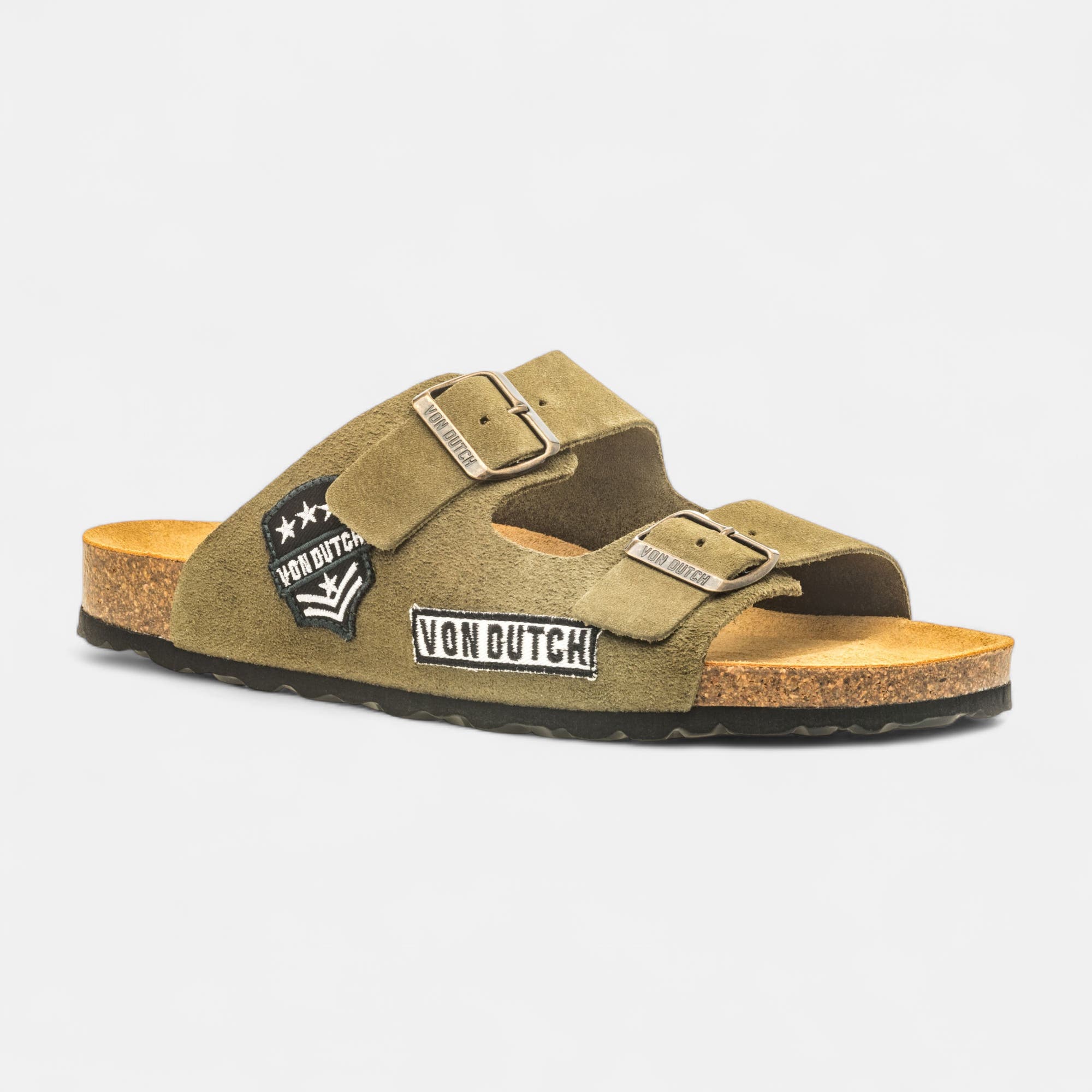 Mules semelle liège Homme en cuir kaki