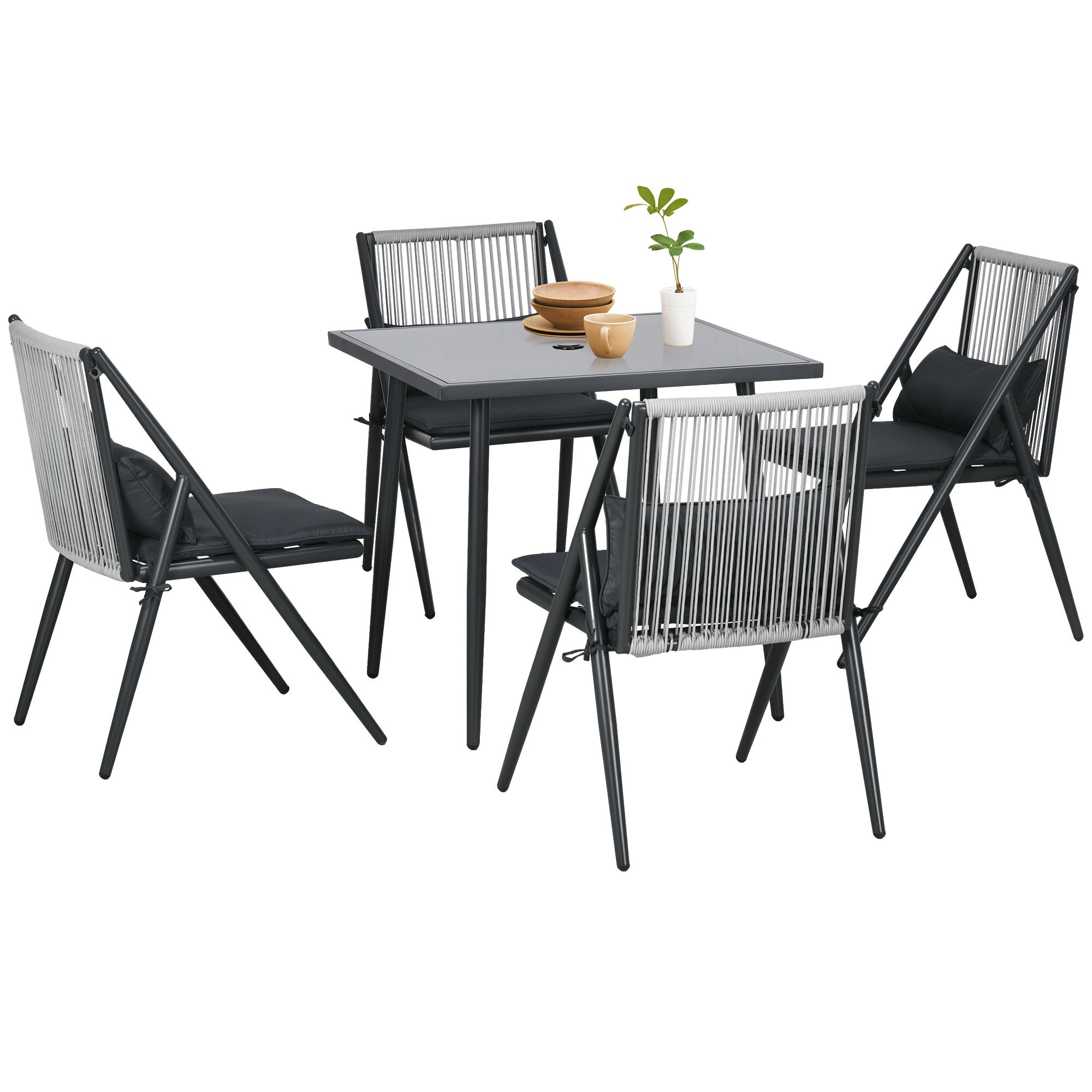 Outsunny Sitzgruppe mit 4 Stühlen grau 80L x 80B x 75H cm