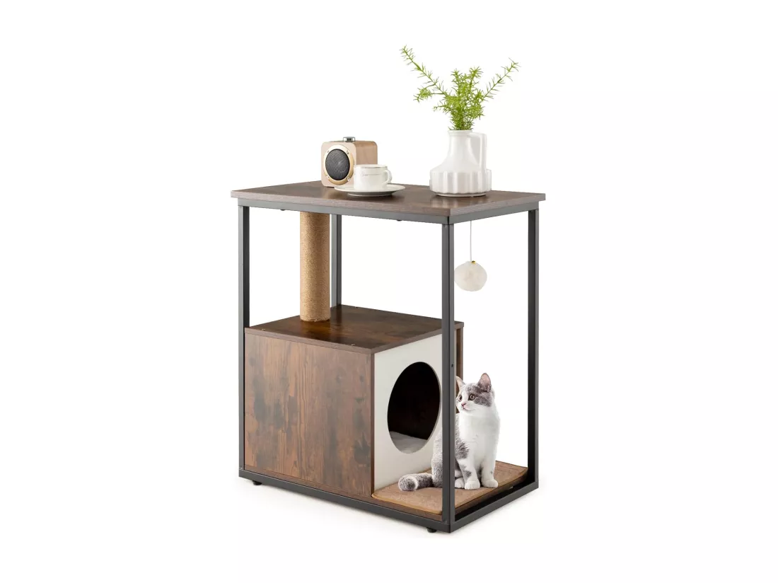 Table d'appoint et condo pour chat, avec griffoir et tapis à gratter amovible, (marron)