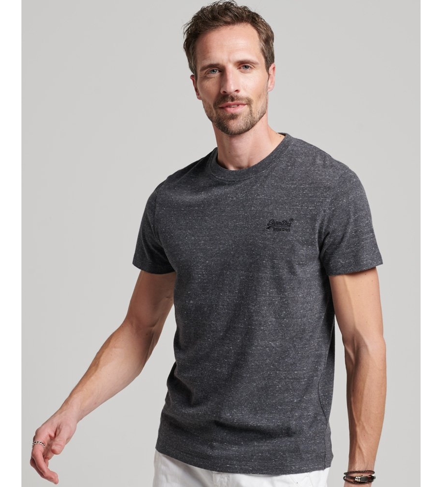 Camiseta Superdry Essential de algodão orgânico com logo, cinza escuro.