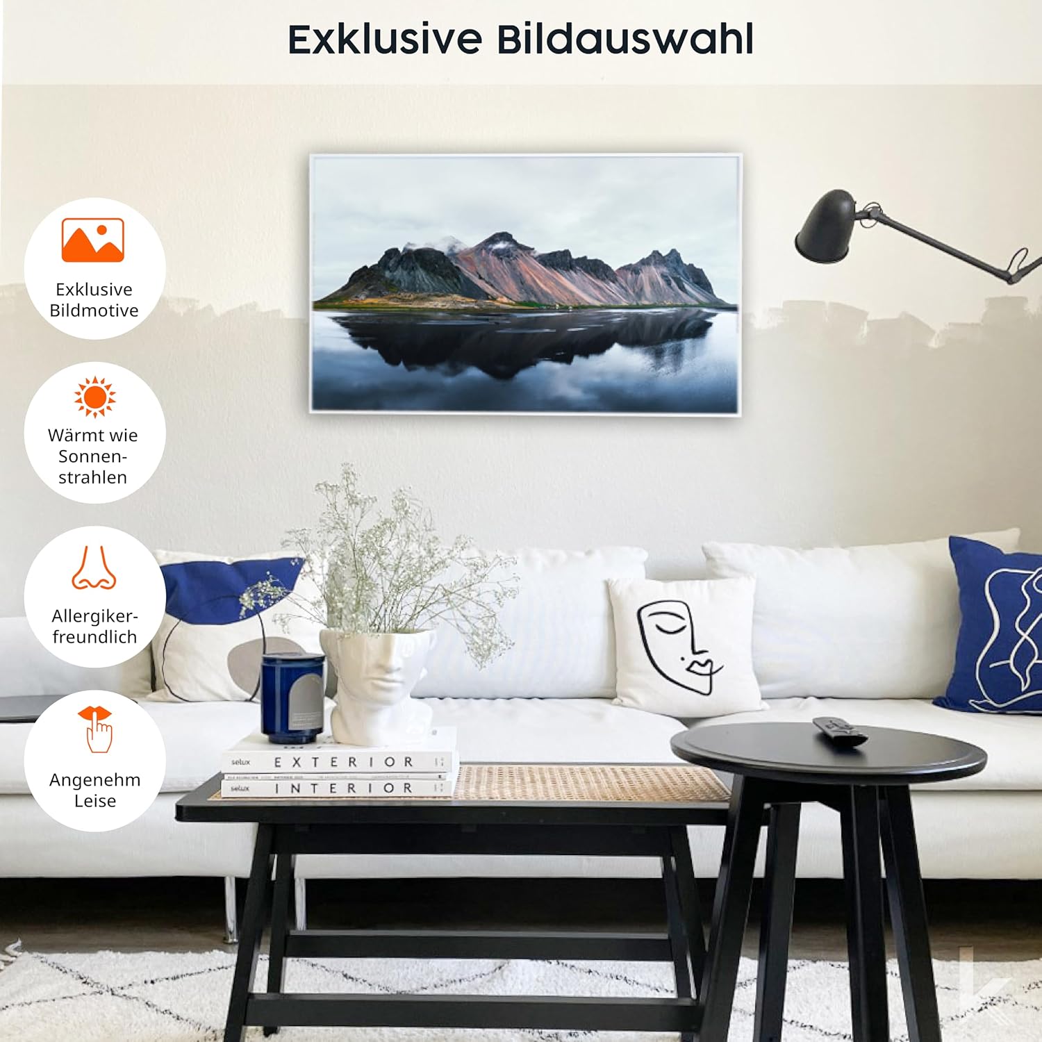 Könighaus Infrarotheizung mit Bild - 1000 Watt + Smart Thermostat & Könighaus APP - Energiesparende Infrarot Wandheizung mit Bildmotiv – TÜV SÜD - Weißer Rahmen (06. Aussicht Norwegen)