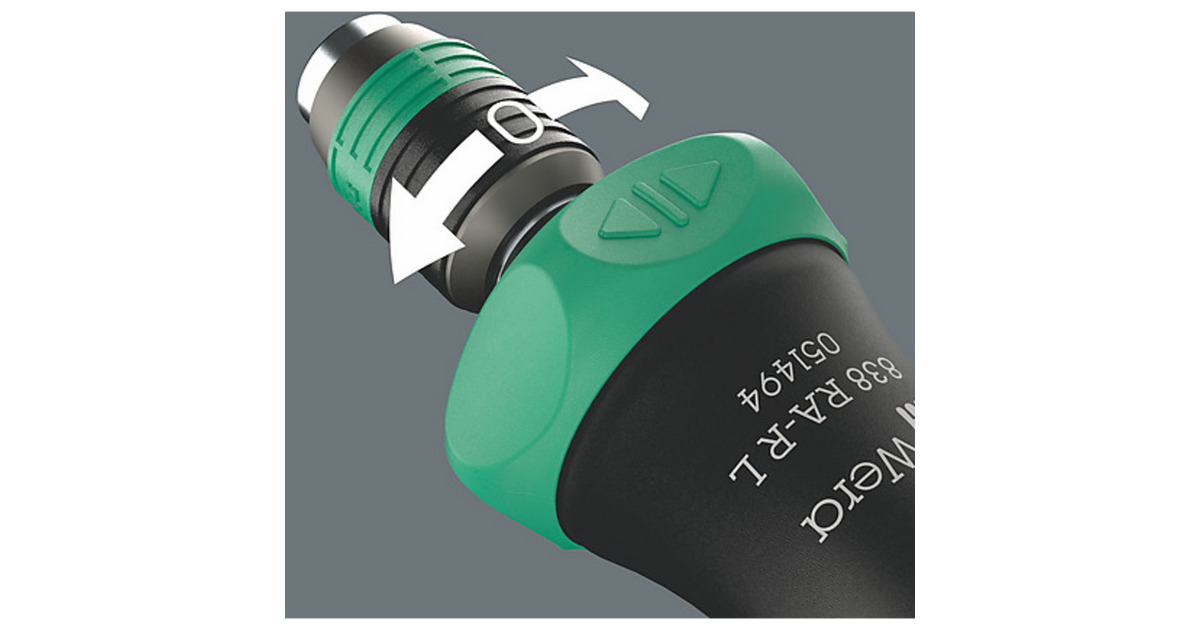 Wera838 RA-R L bithandhouder met ratelfunctie, 1/4