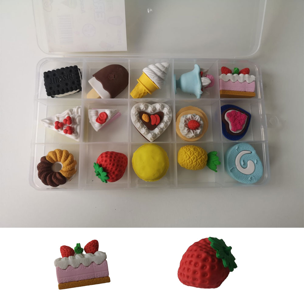 (15er Set) 3D Radiergummi Lustige Schul Radierer - Nachtisch