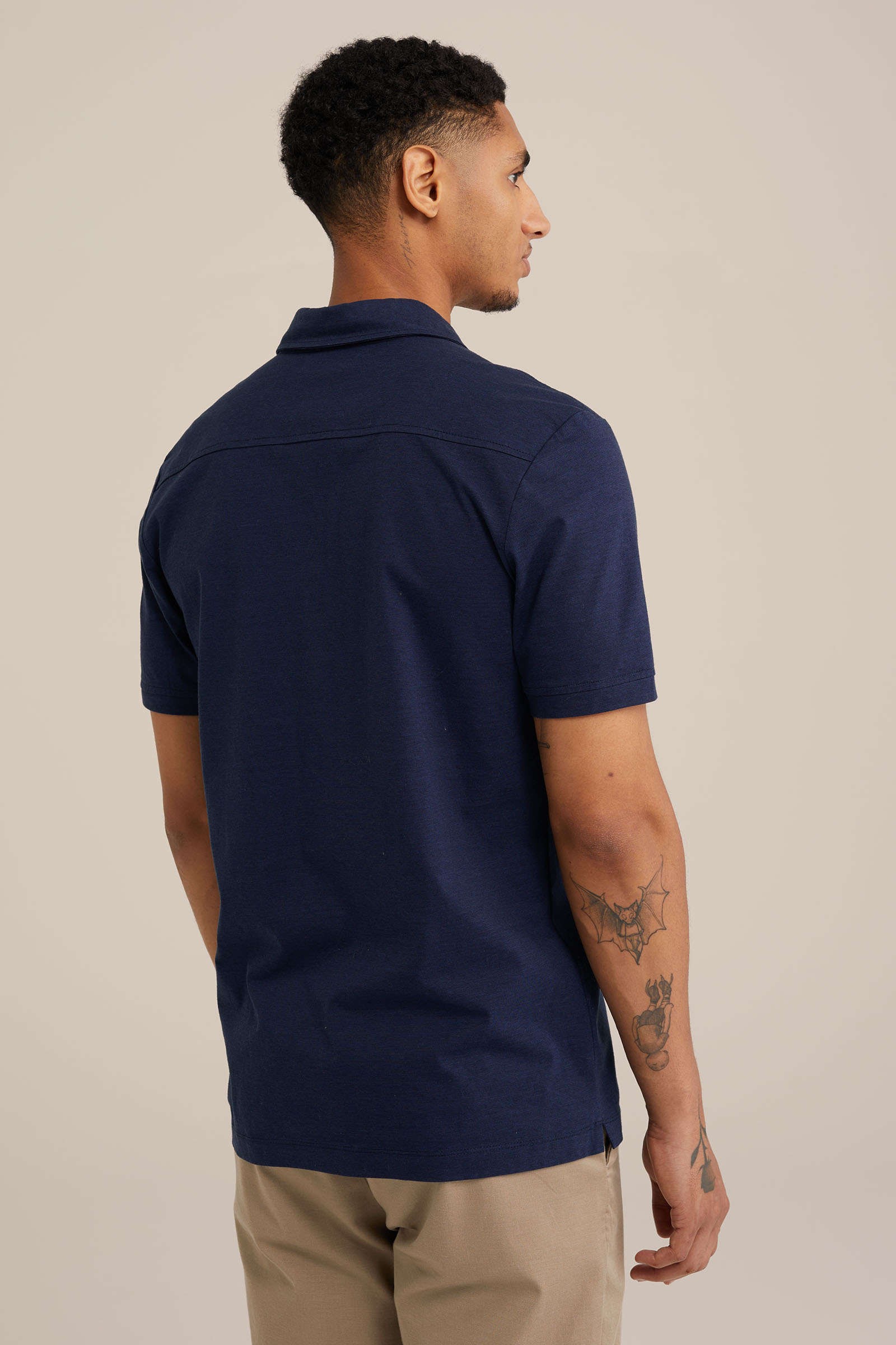slim fit gemêleerde polo Van Gils Donkerblauw