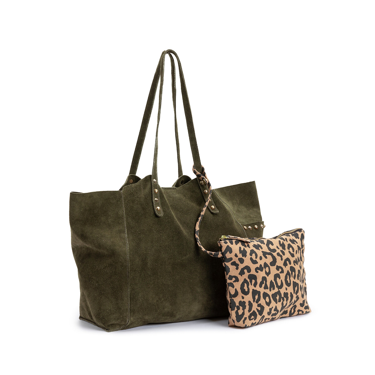 COLEÇÕES LA REDOUTE<br>Bolsa em couro macio, carteira com estampa de leopardo