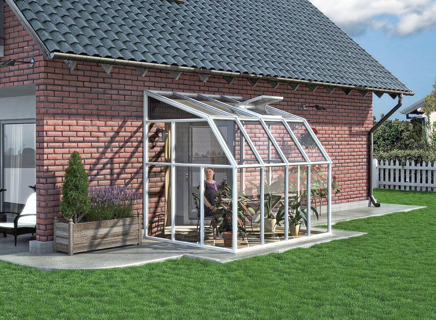 Canopia by Palram Wintergarten Bausatz Sun Room 6x8 Sonnenschutz Kaltwintergarten 262 x 201 cm Weiss Polycarbonatplatten rostbeständig UV-Schutz