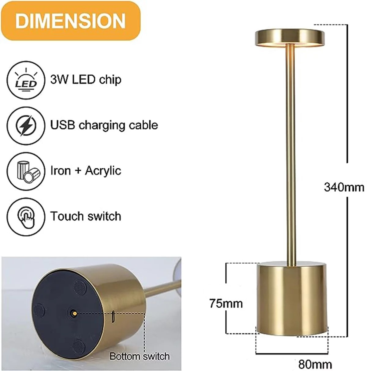 (34cm) 12 LED's Schreibtisch Lampe Dimmbares USB Home Deko Licht mit Touch Steuerung - Roségold