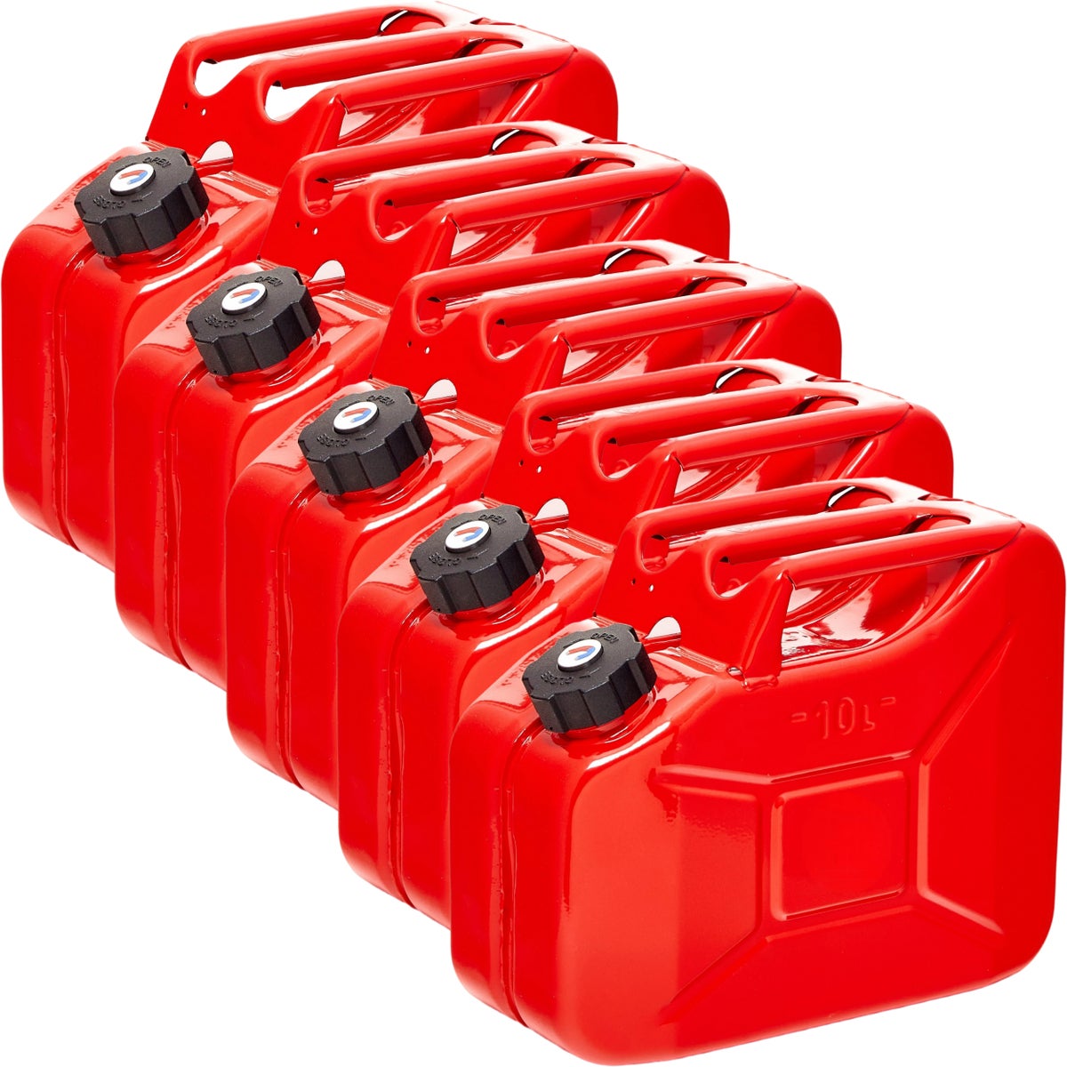 BW Metalen Brandstofbussen, Benzineblikken, 5 x 10 Liter met Schroefdop - Rood - RAL 3000 - TÜV-getest en UN-goedgekeurd - Gemaakt in Europa