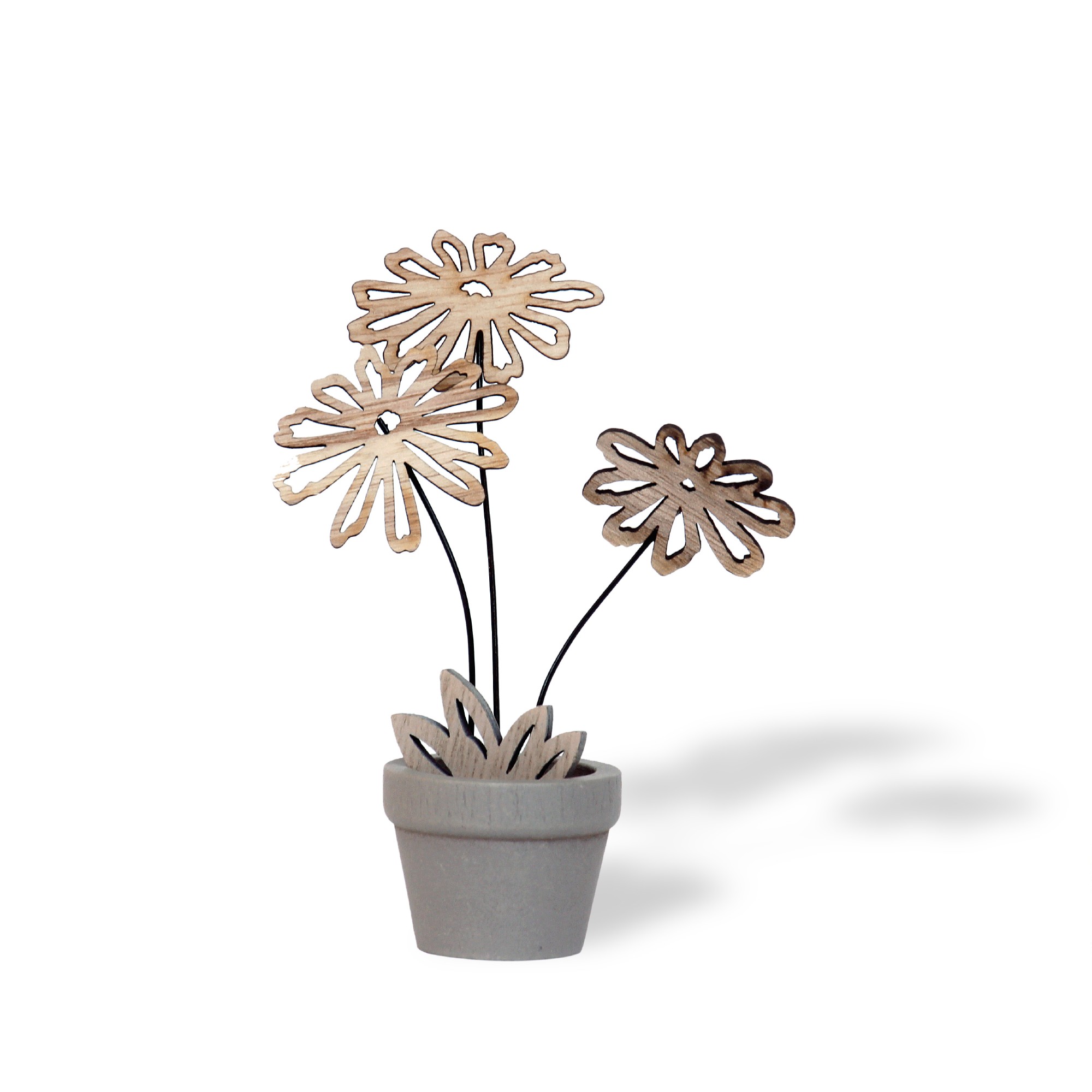 Holzfigur '3 Blumen im Topf', natur, H 16 cm, B 10,5 cm, L 5 cm von fischer's lagerhaus
