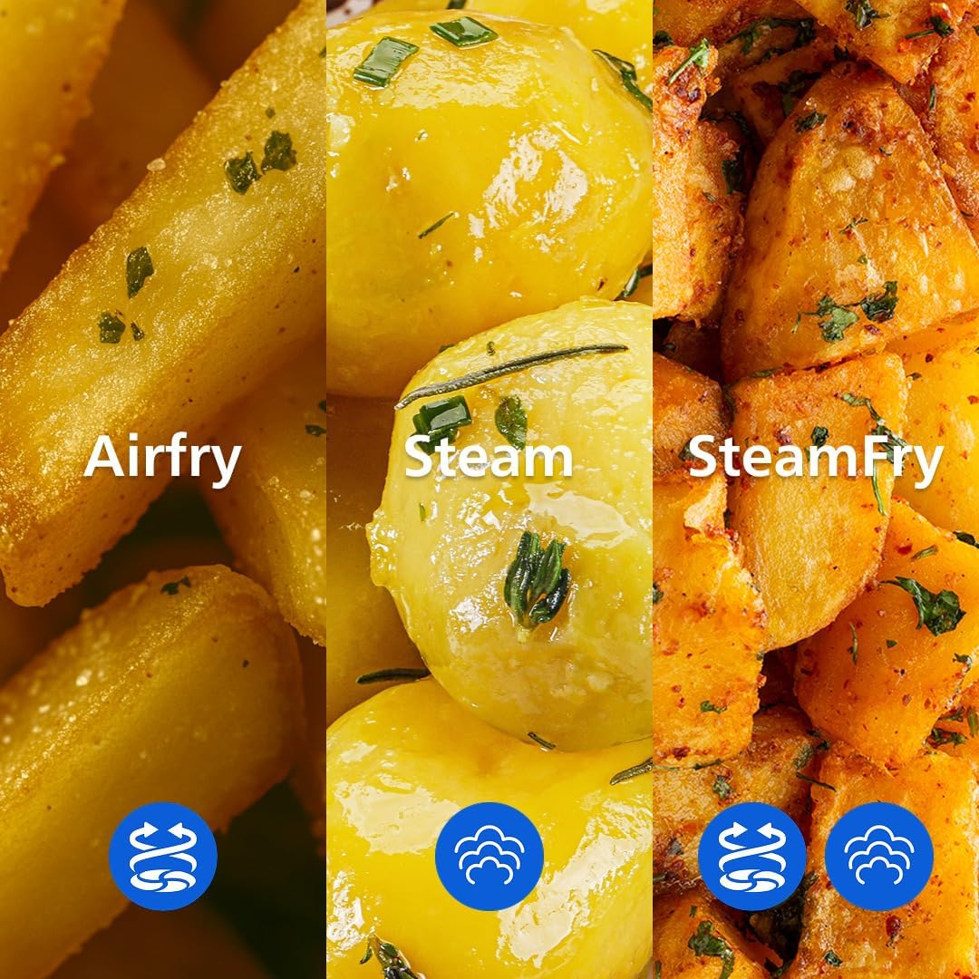Philips Steam Airfryer 5000 Series Dual Basket Heißluftfritteuse mit Dampfgar-Funktion & 2 Körben – Steam, Airfry, SteamFry, 9L (3L+6L), RapidAir Plus, automatische Dampfreinigung (NA550/00)