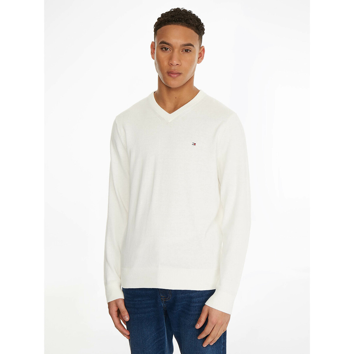 Suéter TOMMY HILFIGER com decote em V em algodão pima e cashmere