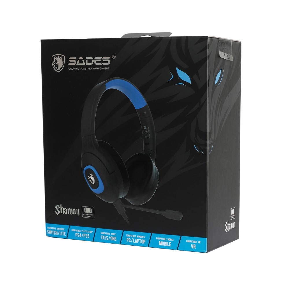 Sades Gaming-Headset »Shaman SA-724 Gaming Headset, schwarz/blau, USB, kabelgebunden« Mikrofon abnehmbar Stereo, Over Ear, PC, PST, XBox, Nintendo Switch, VR, Phone