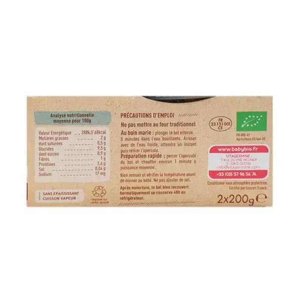 Lancheira Babybio com Batata, Espinafre e Salmão +8m Orgânica 2 x 200g