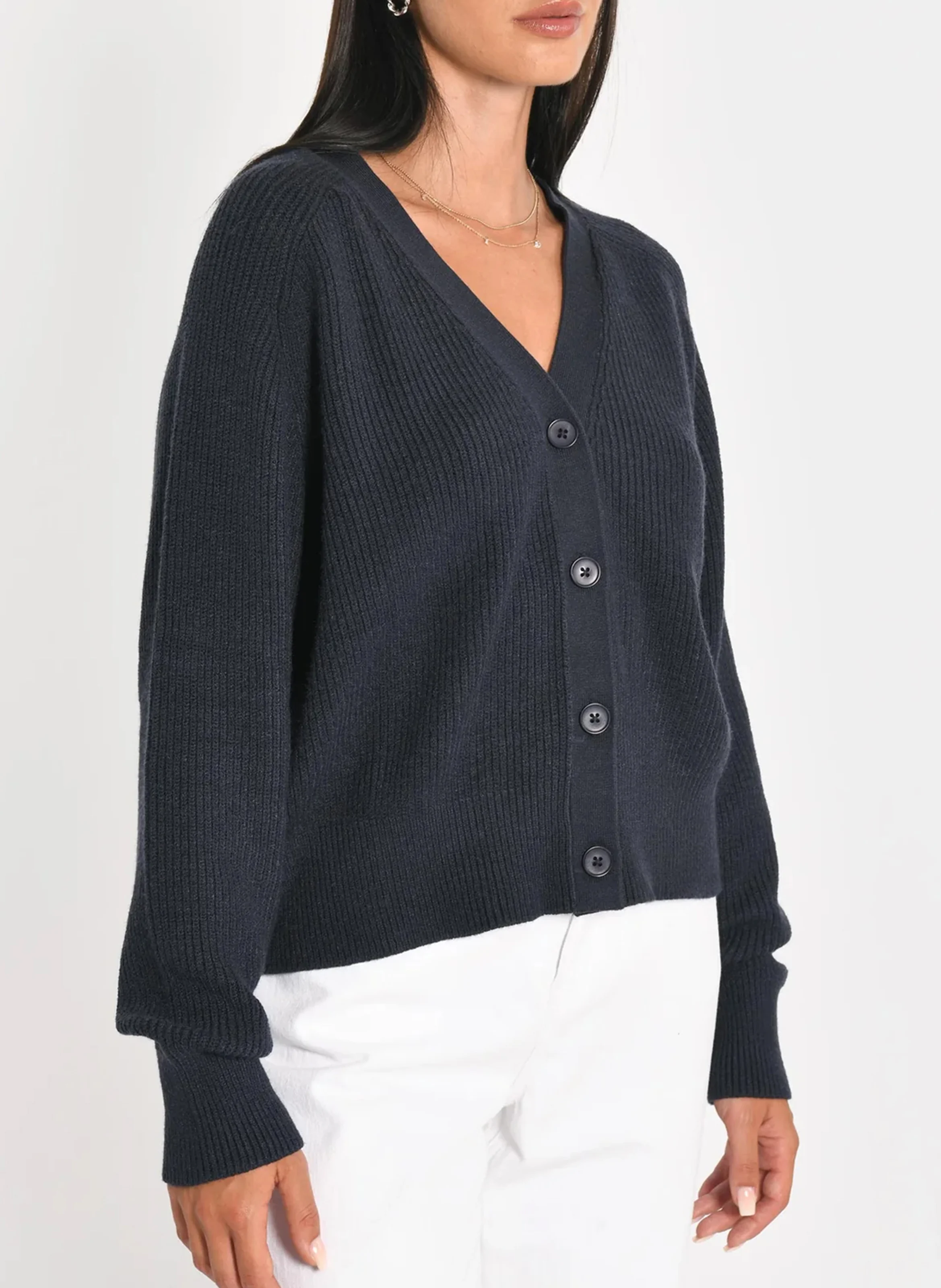 LOU - Cardigan boutonné à col v | Bleu