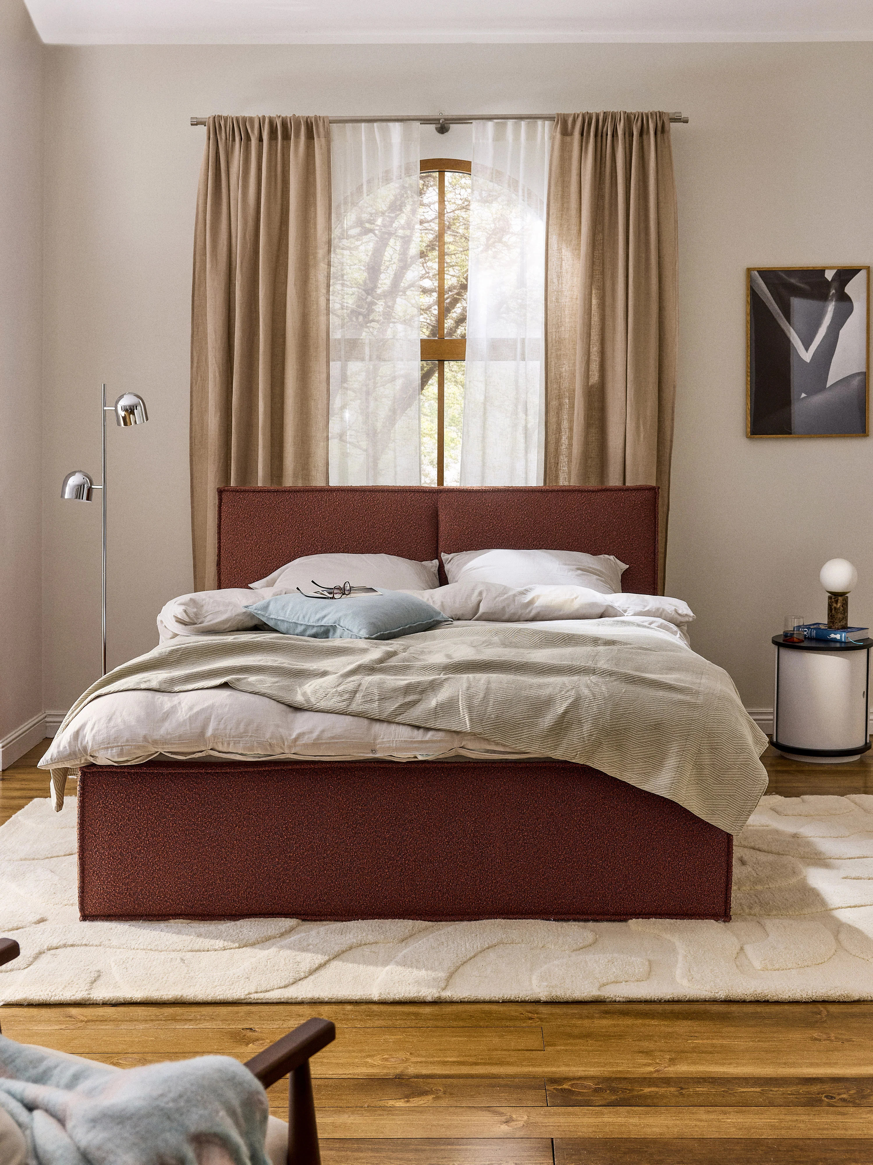 Bouclé gestoffeerd bed Dream met opbergruimte