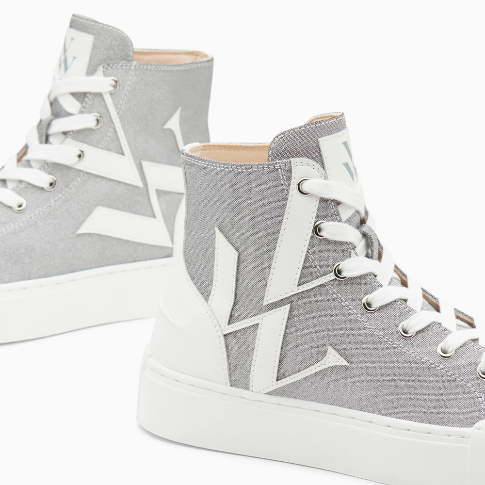 Sneakers-Baskets monogramme Valentina montantes argent à paillettes