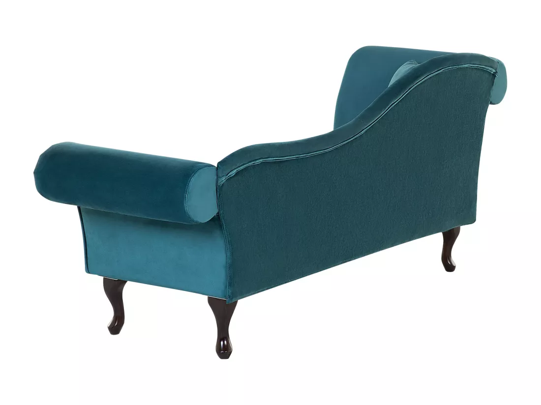 Chaise longue en velours bleu paon côté droite LATTES
