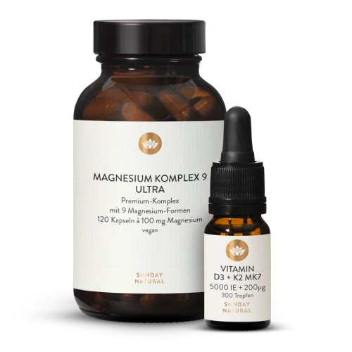 Sunday Natural Products  Magnesium Komplex 9 KAPSELN PLUS VITAMIN D3 + K2 MK7 5.000IE + 200 µg