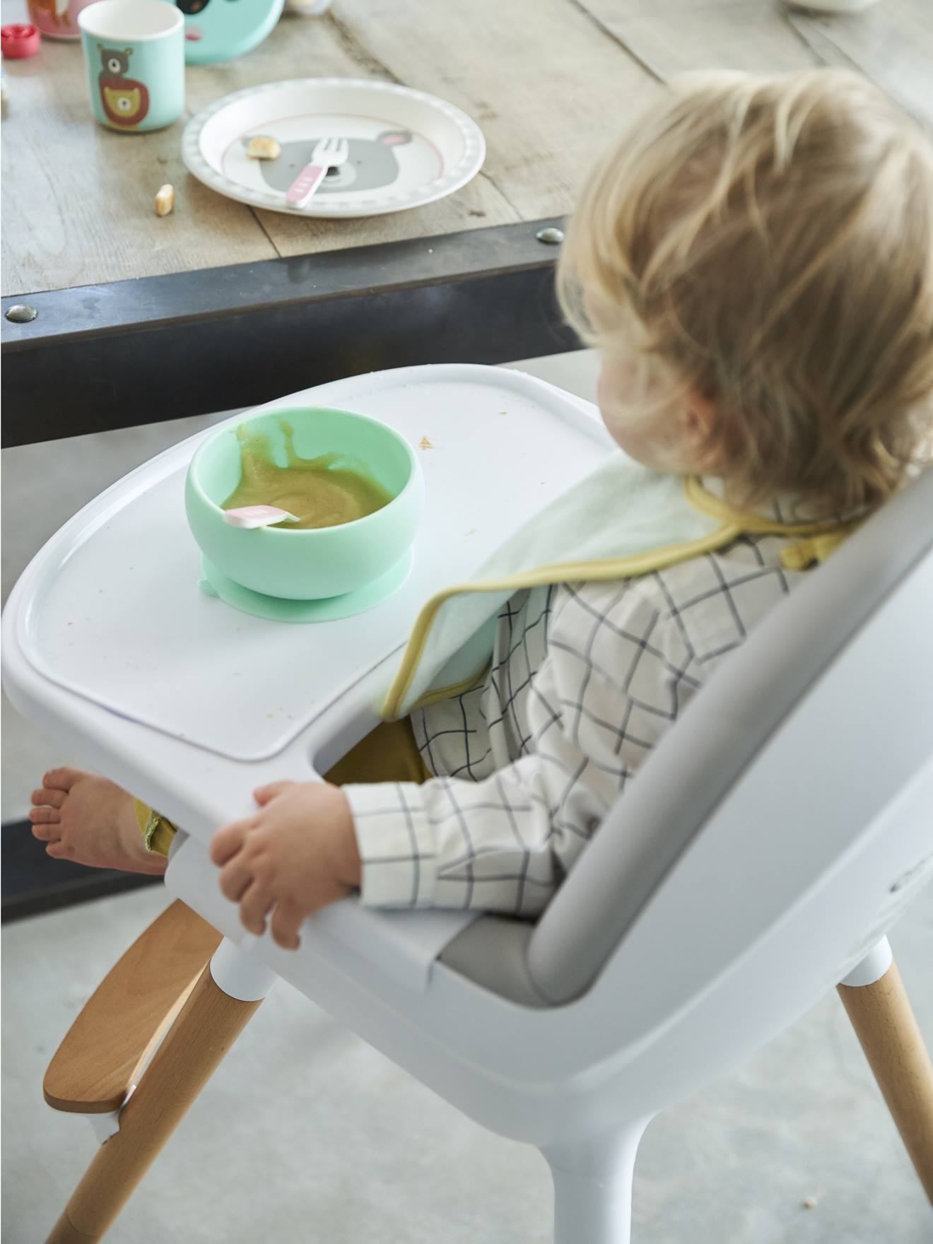 Cadeira alta conversível TopSeat com 2 ajustes de altura, estampa azul escura
