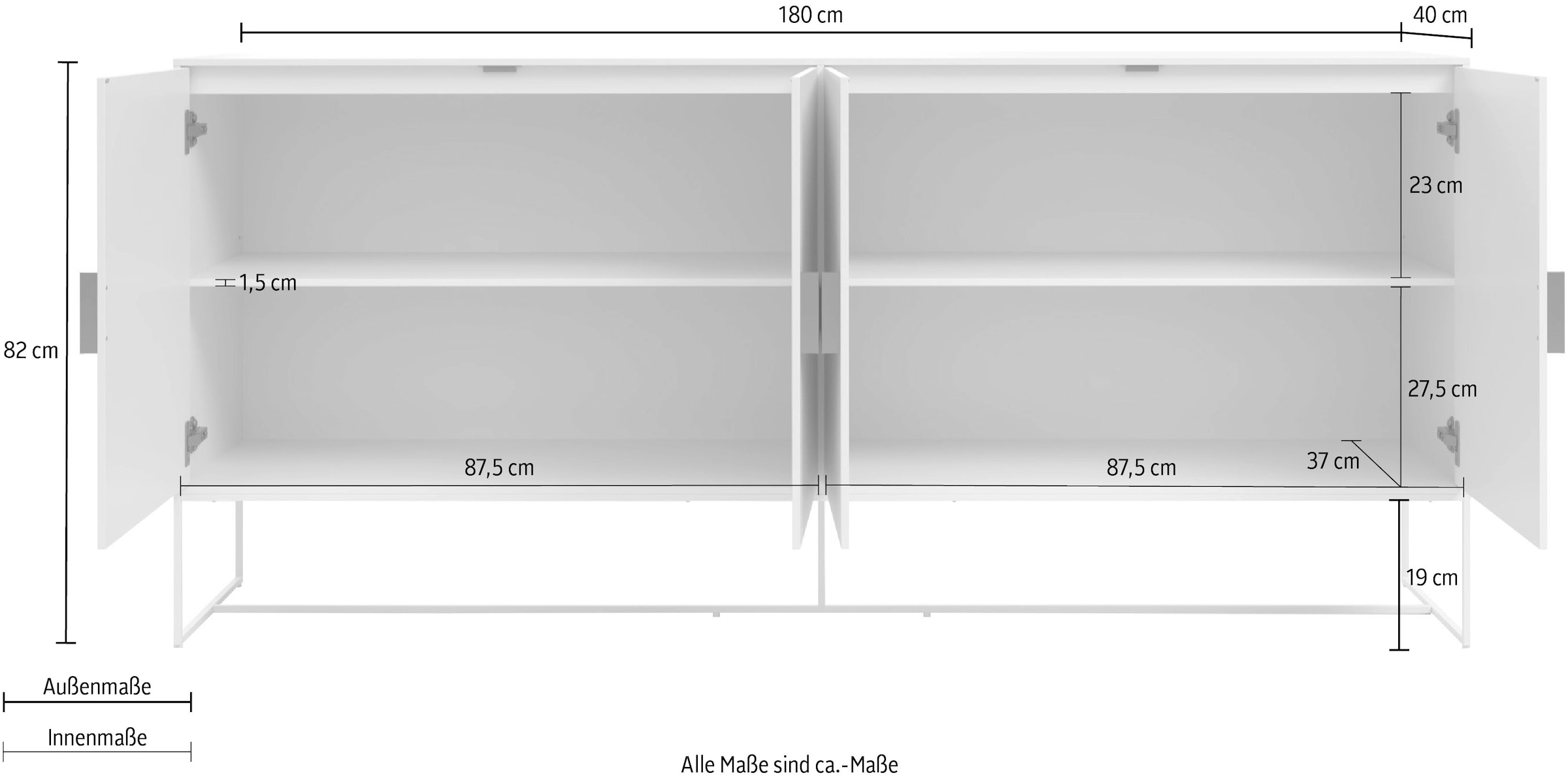PLACES OF STYLE Sideboard »Abito« Kommode mit Drehtüren, 2 Einlegeböden, Breite 180 cm