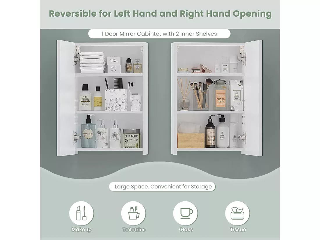 Armoire Miroir de Salle de Bain,Armoire Murale avec Miroir - 3 Étagères - 50x30x12cm - Blanc
