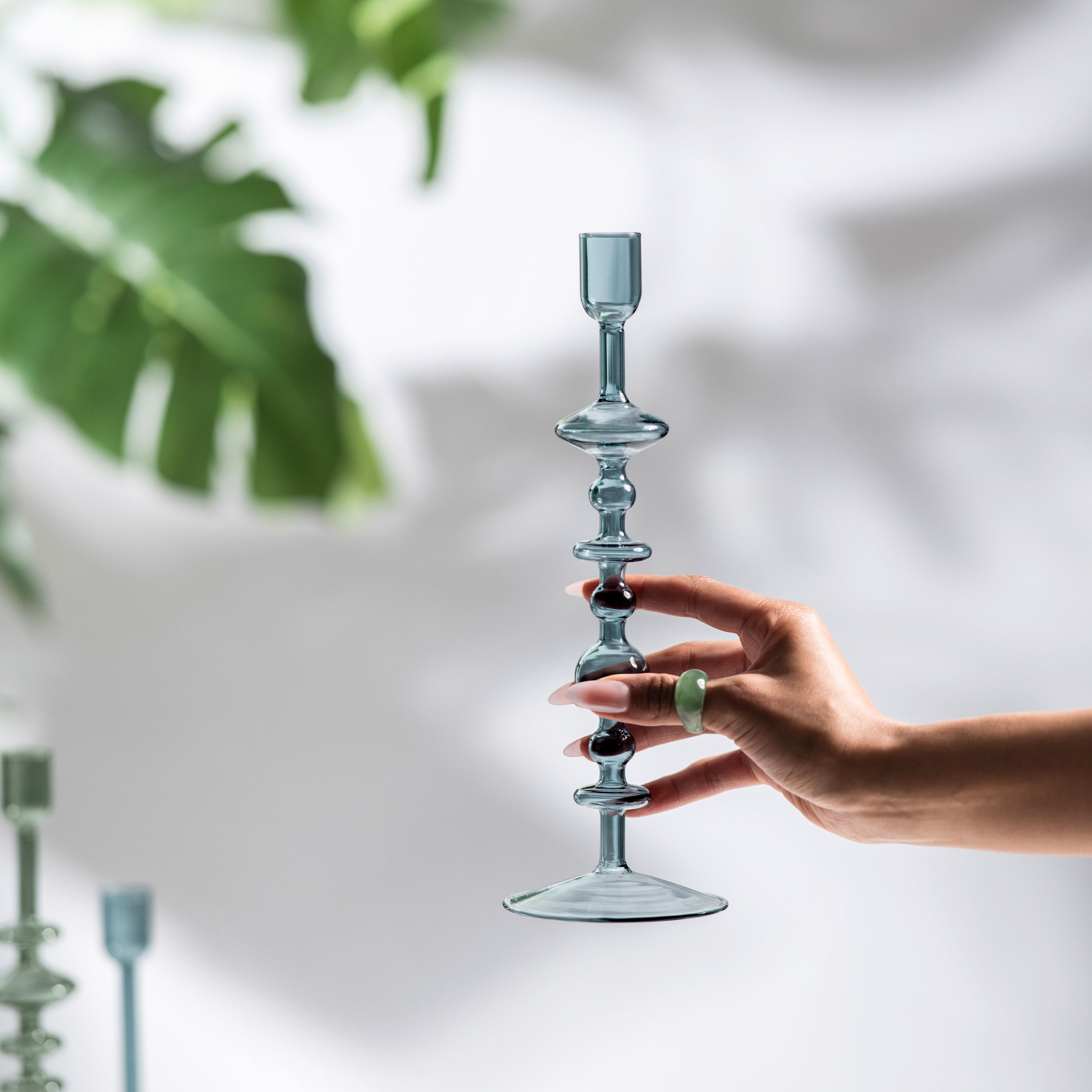 Like Home Candlestick holder Blue, 3.6'' x 3.6'' x 10.7''
