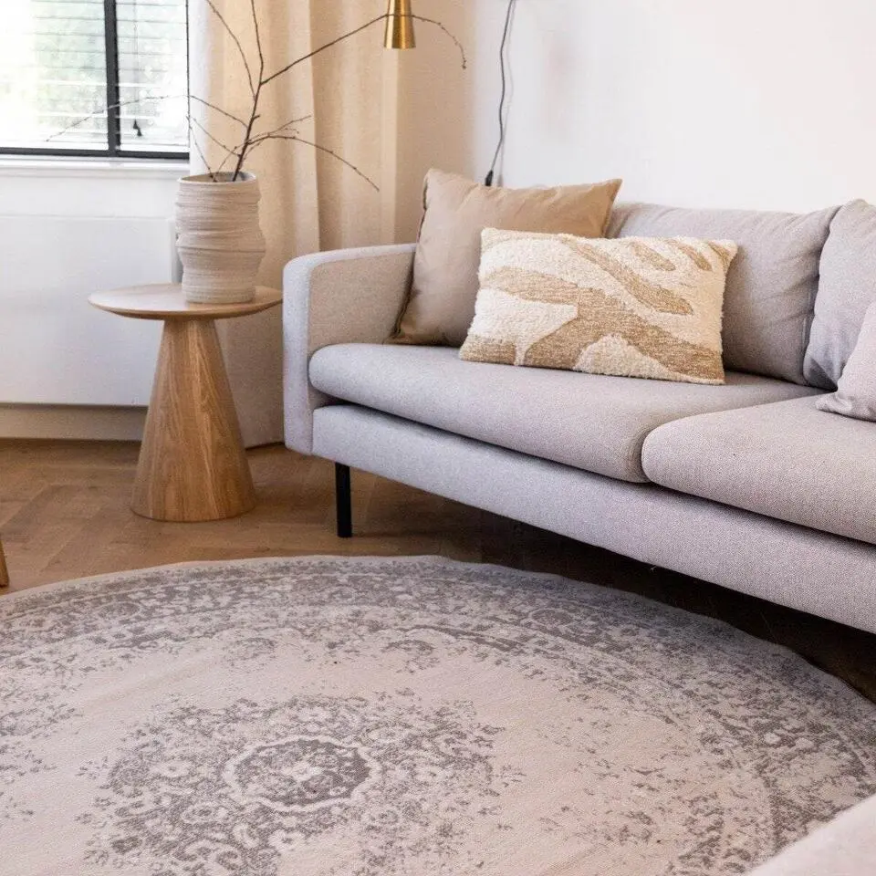 Interieur05 rond vloerkleed Keshan zand/beige - 120 x 120 cm