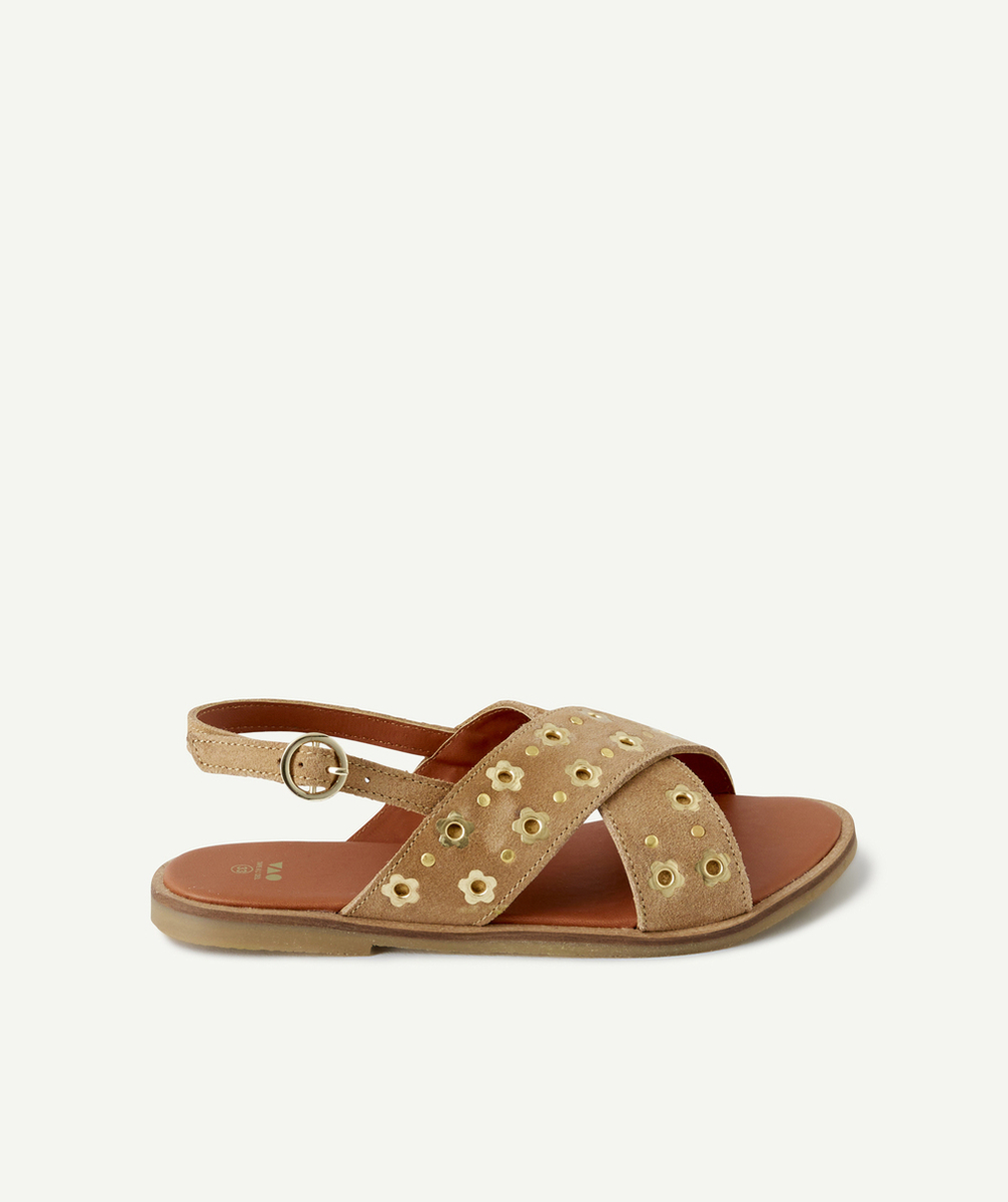 SANDALES CROISÉES MARRON FILLES AVEC DÉTAILS AJOURÉS EN OR