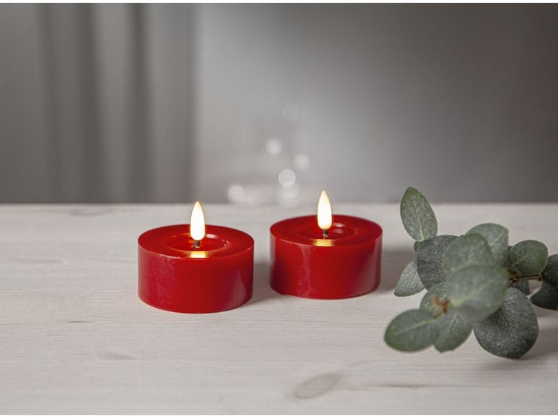Star Trading LED Teelichter Set Flamme Flow 2 Pack, Rot Realistische Kerzenflamme für gemütliche Atmosphäre