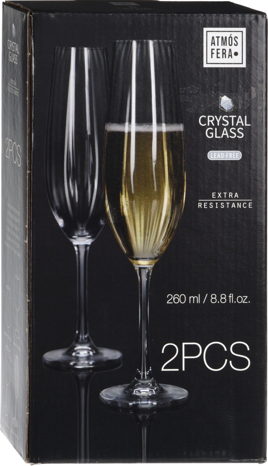 Champagneglas transparant 260 ml D 4,5 H 25 cm 2 stuks