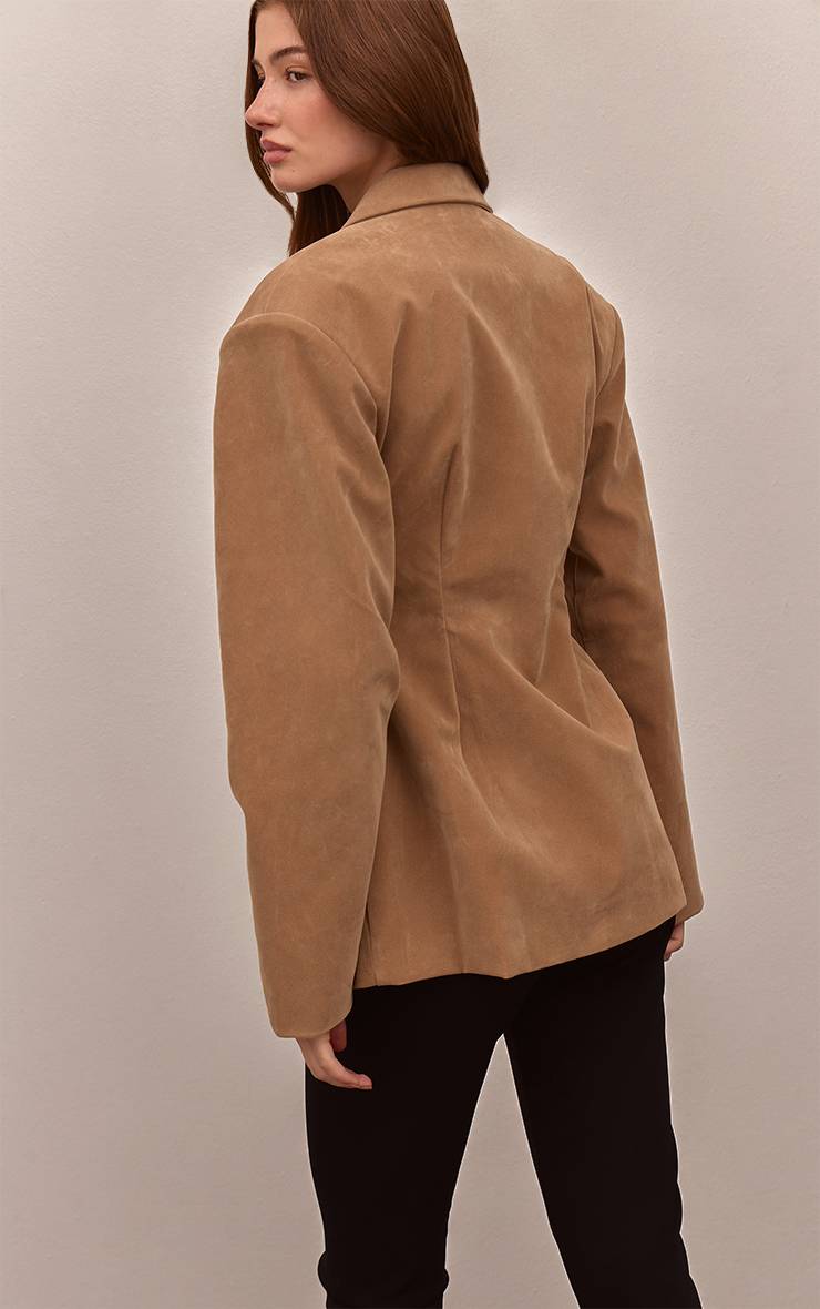 Taupe Blazer En Synthétique Avec Taille Cintrée