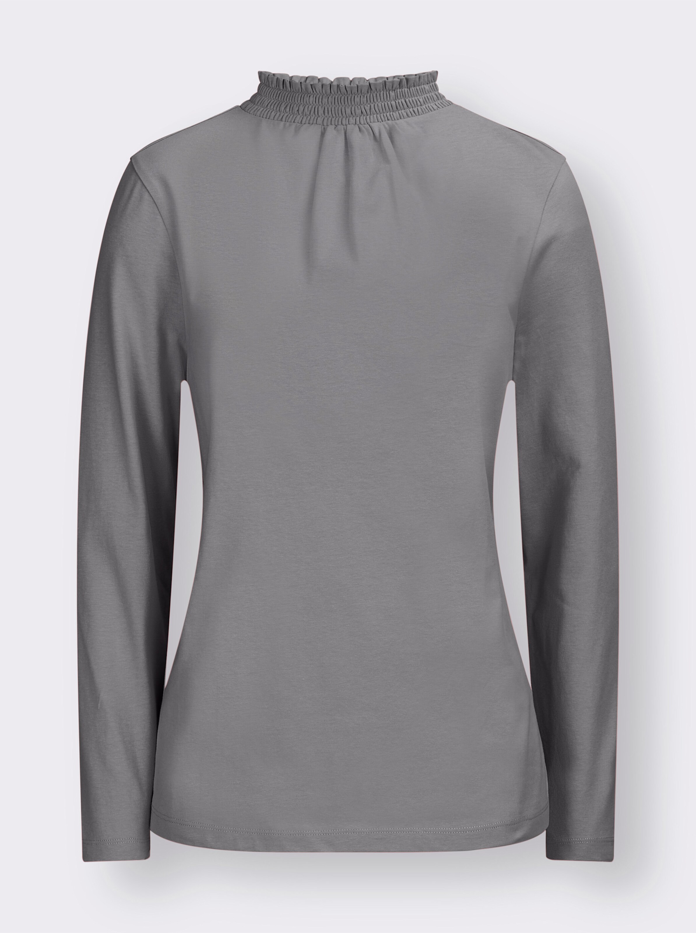 Stehkragenshirt mit Raffungen im Vorderteil