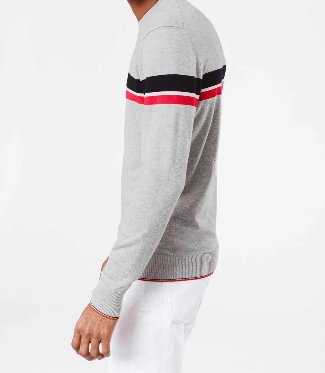 Pull gris chiné rayure sport