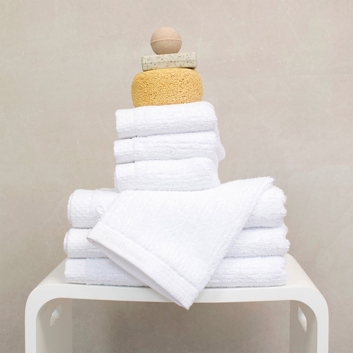 Seahorse Ridge Washand 16x21cm - white - Set van 3