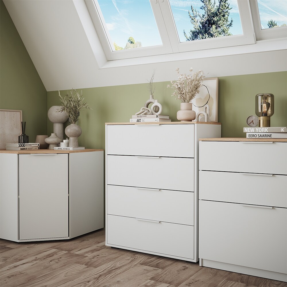 Vicco Sideboard Betti Weiß Sonoma 80 x 102 cm 4 Schubladen