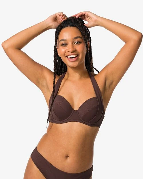 haut de bikini dos nu femme avec armature bonnet A-E marron foncé