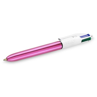 BIC 4 Couleurs Shine - Stylo à bille 4 couleurs - corps rose